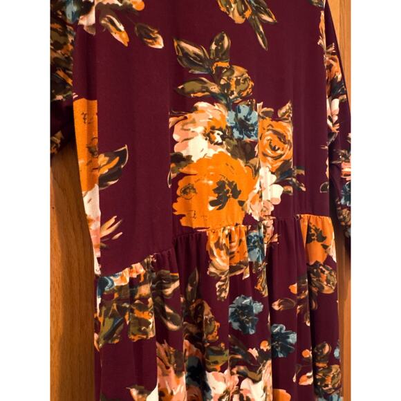 Plus Size Floral Maxi Dress Size 4X Maroon Boho Flowy Stretch Comfy Dressy - Picture 3 of 7